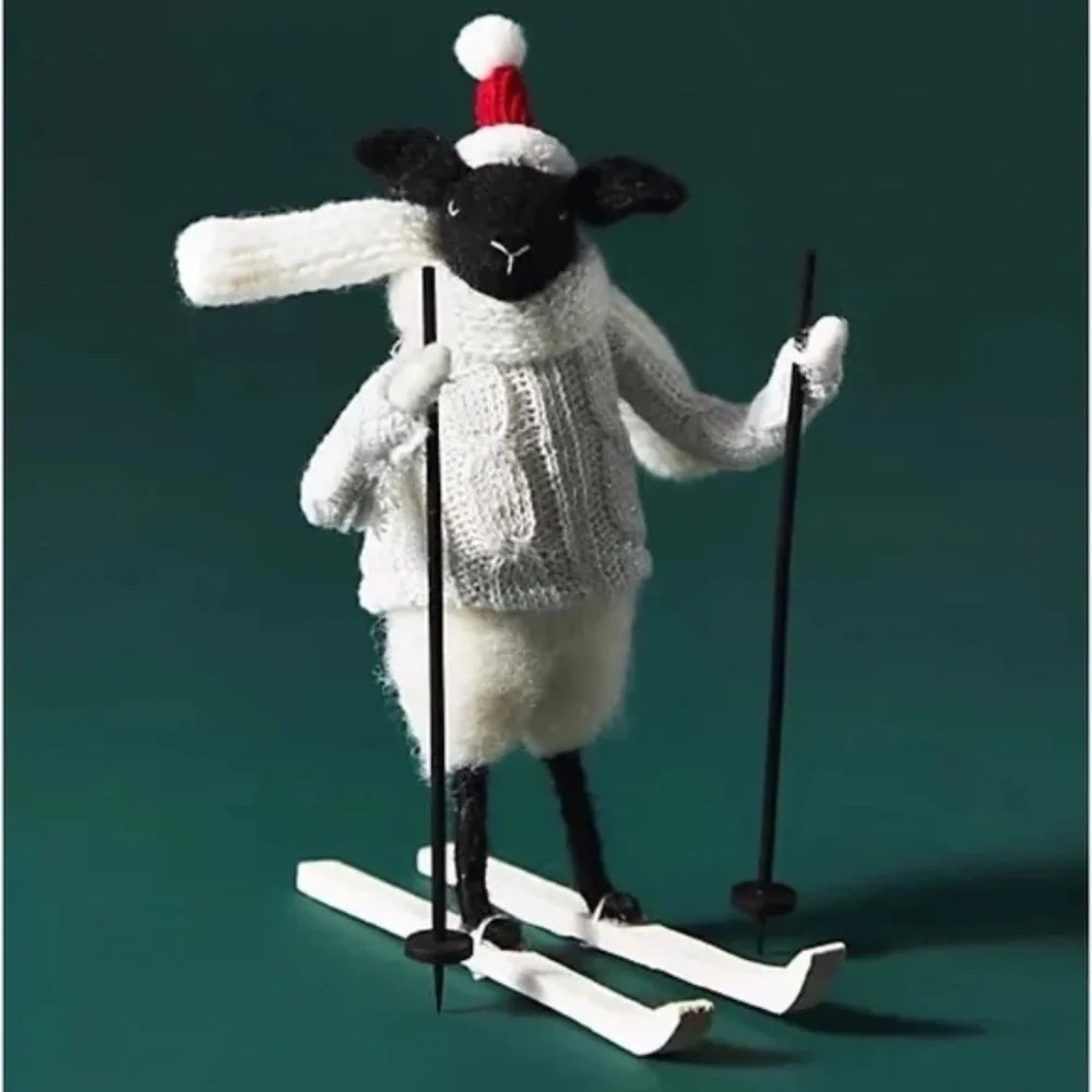 NWT Anthropologie Skiing Sheep Christmas Tree Ornament
